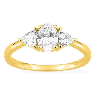 Anel em ouro amarelo 18K com diamantes criados 0,90 ct e centro oval 0,50 ct