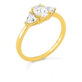 Anillo de oro amarillo 18K con diamantes creados 0,90 ct y centro ovalado 0,50 ct