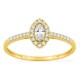 Anillo de oro amarillo 9K con diamantes creados 0,26 ct y centro de talla marquesa 0,12 ct en halo