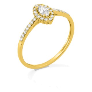 Anillo de oro amarillo 9K con diamantes creados 0,26 ct y centro de talla marquesa 0,12 ct en halo