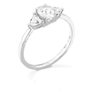 Anillo de oro amarillo 18K con diamantes creados 0,90 ct y centro ovalado 0,50 ct