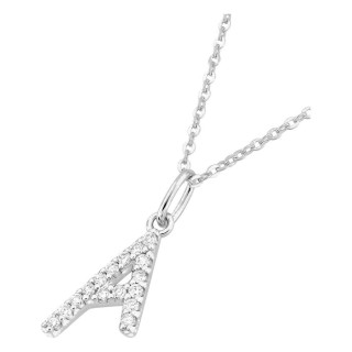 Colar inicial letra A em ouro branco 9K com diamantes criados 0,10 ct