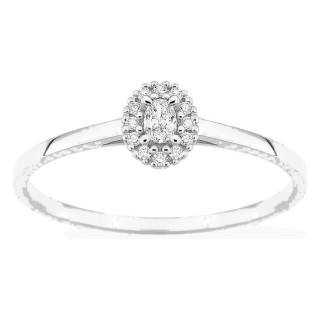 Anillo de oro blanco 9K con diamantes creados 0,10 ct y centro ovalado 0,06 ct en halo