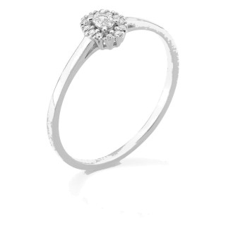 Anillo de oro blanco 9K con diamantes creados 0,10 ct y centro ovalado 0,06 ct en halo