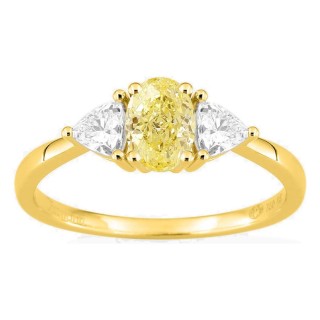 Anel em ouro amarelo 18K com diamantes criados 0,90 ct e centro amarelo oval 0,50 ct