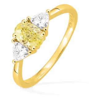 Anillo de oro amarillo 18K con diamantes creados 0,90 ct y centro amarillo ovalado 0,50 ct
