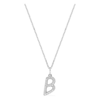 Colar inicial letra B em ouro branco 9K com diamantes criados 0,14 ct