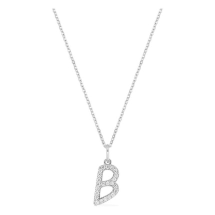 Collar inicial letra B de oro blanco 9K con diamantes creados 0,14 ct