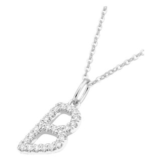 Collar inicial letra B de oro blanco 9K con diamantes creados 0,14 ct