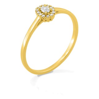 Anillo de oro amarillo 9K con diamantes creados 0,10 ct y centro ovalado 0,06 ct en halo