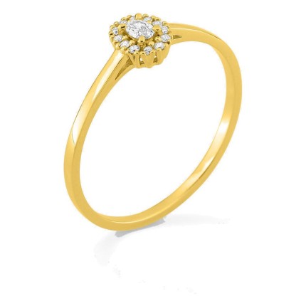 Anillo de oro amarillo 9K con diamantes creados 0,10 ct y centro ovalado 0,06 ct en halo