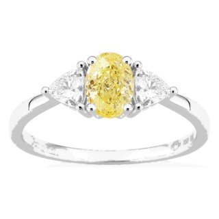Anel em ouro amarelo 18K com diamantes criados 0,90 ct e centro amarelo oval 0,50 ct
