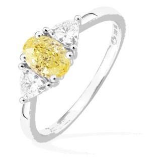 Anel em ouro amarelo 18K com diamantes criados 0,90 ct e centro amarelo oval 0,50 ct
