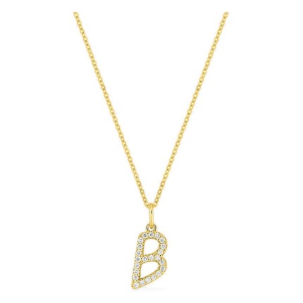 Colar inicial letra B em ouro amarelo 9K com diamantes criados 0,14 ct