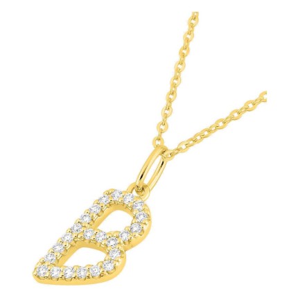 Collar inicial letra B de oro amarillo 9K con diamantes creados 0,14 ct