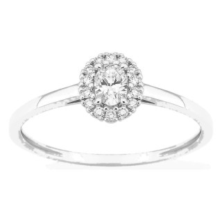 Anillo de oro blanco 9K con diamantes creados 0,23 ct y centro ovalado 0,16 ct en halo