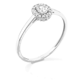 Anillo de oro blanco 9K con diamantes creados 0,23 ct y centro ovalado 0,16 ct en halo