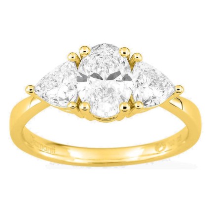 Anel em ouro amarelo 18K com diamantes criados 1,80 ct e centro oval 1,00 ct