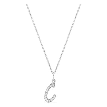 Collar inicial letra C de oro blanco 9K con diamantes creados 0,09 ct