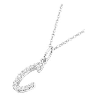 Collar inicial letra C de oro blanco 9K con diamantes creados 0,09 ct