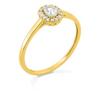 Anel em ouro amarelo 9K com diamantes criados 0,23 ct e centro oval 0,16 ct em halo
