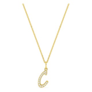 Collar inicial letra C de oro amarillo 9K con diamantes creados 0,09 ct