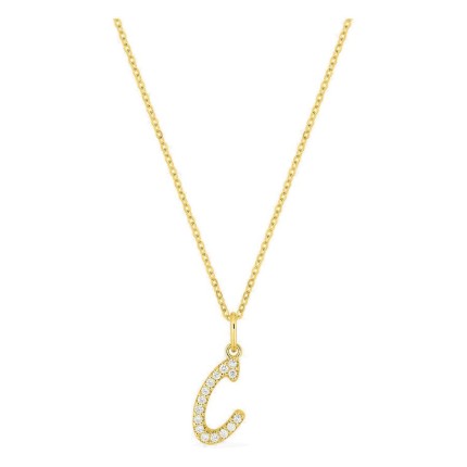 Colar inicial letra C em ouro amarelo 9K com diamantes criados 0,09 ct