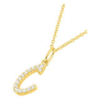 Colar inicial letra C em ouro amarelo 9K com diamantes criados 0,09 ct