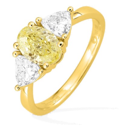 Anillo de oro amarillo 18K con diamantes creados 1,80 ct y centro amarillo ovalado 1,00 ct