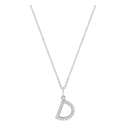 Collar inicial letra D de oro blanco 9K con diamantes creados 0,11 ct