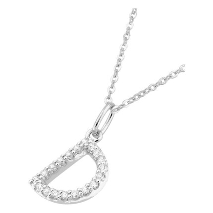 Collar inicial letra D de oro blanco 9K con diamantes creados 0,11 ct