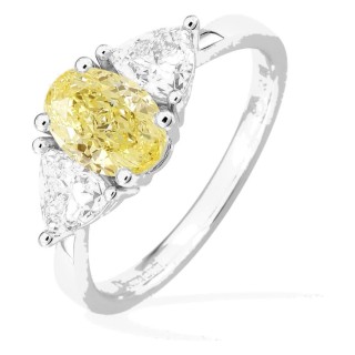 Anel em ouro amarelo 18K com diamantes criados 1,80 ct e centro amarelo oval 1,00 ct