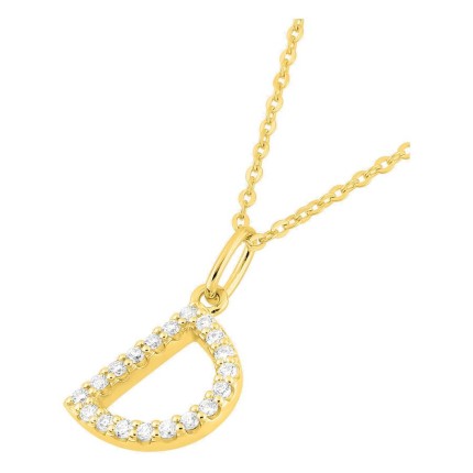 Colar inicial letra D em ouro amarelo 9K com diamantes criados 0,11 ct