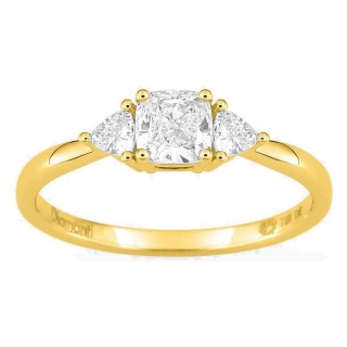 Anel em ouro amarelo 18K com diamantes criados 0,68 ct e centro de lapidação almofada 0,50 ct