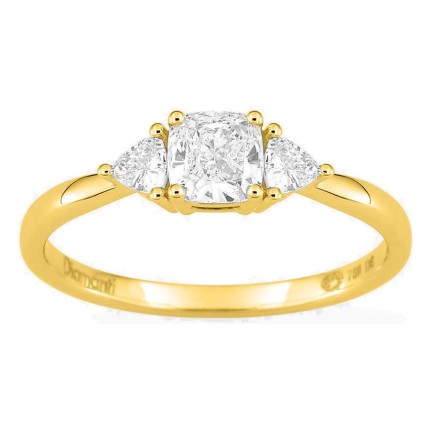 Anel em ouro amarelo 18K com diamantes criados 0,68 ct e centro de lapidação almofada 0,50 ct