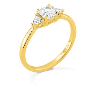 Anel em ouro amarelo 18K com diamantes criados 0,68 ct e centro de lapidação almofada 0,50 ct