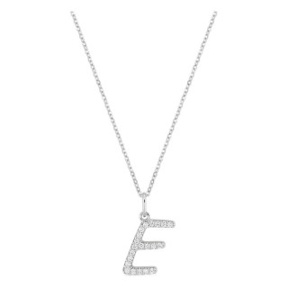 Colar inicial letra E em ouro branco 9K com diamantes criados 0,13 ct