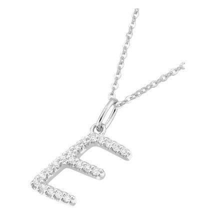 Collar inicial letra E de oro blanco 9K con diamantes creados 0,13 ct