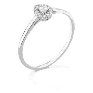 Anel em ouro branco 9K com diamantes criados 0,10 ct e centro de lapidação pera 0,05 ct em halo