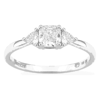 Anillo de oro blanco 18K con diamantes creados 0,68 ct y centro de talla cojín 0,50 ct