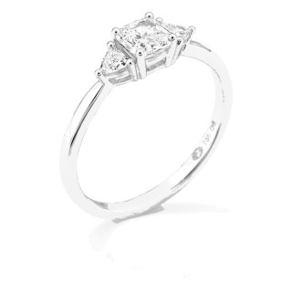 Anillo de oro blanco 18K con diamantes creados 0,68 ct y centro de talla cojín 0,50 ct