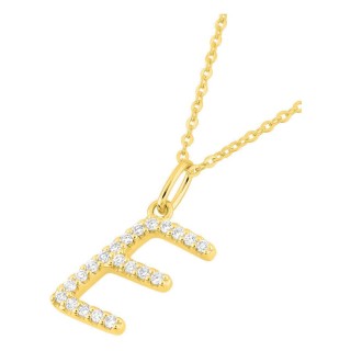 Colar inicial letra E em ouro amarelo 9K com diamantes criados 0,13 ct