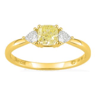 Anel em ouro amarelo 18K com diamantes criados 0,68 ct e centro amarelo de lapidação almofada 0,50 ct