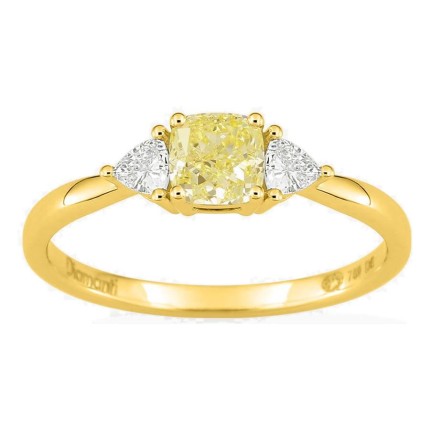 Anillo de oro amarillo 18K con diamantes creados 0,68 ct y centro amarillo de talla cojín 0,50 ct