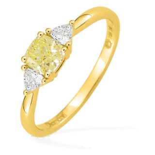 Anel em ouro amarelo 18K com diamantes criados 0,68 ct e centro amarelo de lapidação almofada 0,50 ct