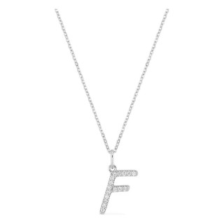 Colar inicial letra F em ouro branco 9K com diamantes criados 0,10 ct