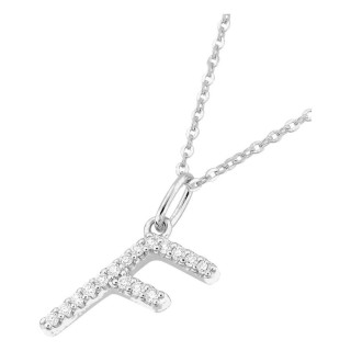 Collar inicial letra F de oro blanco 9K con diamantes creados 0,10 ct