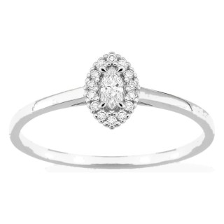 Anel em ouro branco 9K com diamantes criados 0,12 ct e centro de lapidação marquise 0,05 ct em halo