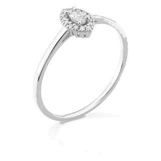 Anel em ouro branco 9K com diamantes criados 0,12 ct e centro de lapidação marquise 0,05 ct em halo
