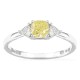 Anillo de oro blanco 18K con diamantes creados 0,68 ct y centro amarillo de talla cojín 0,50 ct